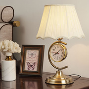 欧式台灯卧室床头灯创意时尚，带钟表静音暖光灯，家用客厅床头柜灯具