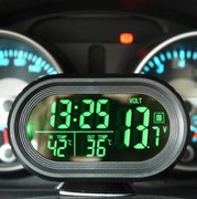 车载时钟汽车温度计电压表，车内外温度，检测车用电子表夜光