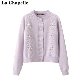 拉夏贝尔lachapelle秋装，2023款圆领立体花卉，针织开衫女长袖毛衣