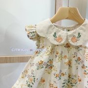 女童碎花连衣裙2023夏装婴幼儿宝宝法式翻领裙子小童洋气裙衫