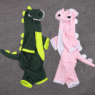 夏季儿童睡衣恐龙连体短袖，男孩卡通动物男女童宝宝家居服薄款亲子