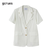多巴胺gcrues小西装女夏薄款短袖2024韩版宽松白色短款外套