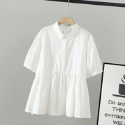 胖mm夏装韩版大码200斤白色套头衬衫女设计感短袖POLO领上衣