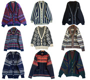 日本原单古着vintage复古秋装波普印花图案条纹开衫羊毛毛衣孤品
