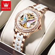 明星代言欧利时品牌手表，蝴蝶镂空镶钻机械表，女士手表女表