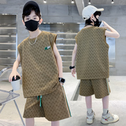 儿童装男童夏装背心套装2024韩版大童男孩夏季无袖纯棉衣服潮
