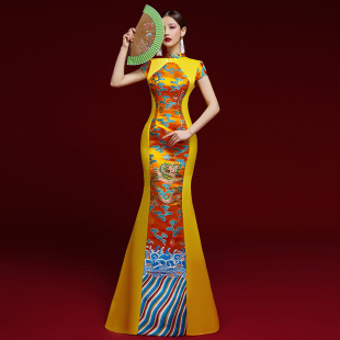 旗袍2023年中国风模特走秀高端演出服晚会主持人礼服女气质春