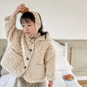 冬季韩国童装森系复古儿童连帽棉袄宝宝软软加绒棉服外套