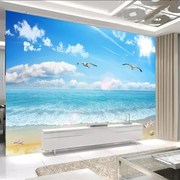 沙滩海边3d壁画马尔代夫电视背景，墙纸客厅沙发，8d立体无缝墙布海景
