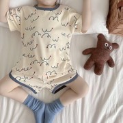 夏季男童女童冰丝套装宝宝睡衣家居服短袖可爱儿童睡衣薄款潮