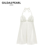 Gilda&Pearl白色挂脖睡裙 真丝吊带睡裙女薄款性感蕾丝睡衣GRACE