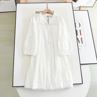 诗系の2023春夏气质甜美A字裙宽松显瘦法式小个子白色连衣裙