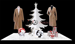 新春圣诞节圣诞树绵羊装饰男女服装店酒店儿童橱窗道具场景布置