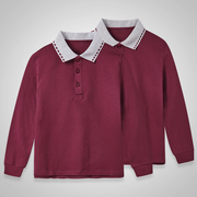 中小学生枣红色t恤纯棉校服班服男童儿童polo衫，短袖夏季薄款女童