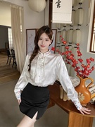 新中式国风立领衬衫女装春季设计感刺绣花朵衬衣宽松别致长袖上衣
