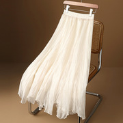 韩国气质飘逸雪纺仙女裙2024夏季小众温柔风米白色很仙半身裙