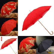 红伞蕾丝花边雨伞喜庆新娘，红复古出嫁伞结婚喜庆大红色婚庆伞
