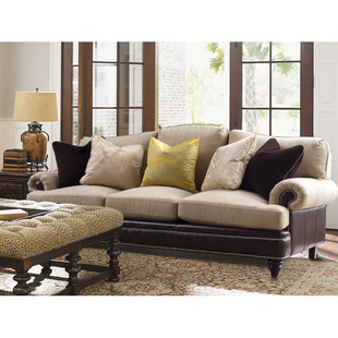 新古典(新古典)美式进口牛皮布艺，羽绒软沙发，客厅123高档成套舒适沙发定制