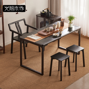 新中式实木阳台茶桌茶台小户型泡茶桌椅组合办公室禅意书法桌琴桌