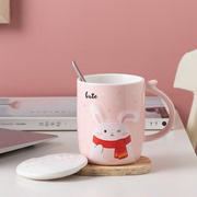 创意陶瓷马克杯 带盖勺高颜值可爱兔子家用办公送礼咖啡水杯