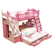 儿童床上下床女孩双层床t公主粉色高低床实木子母床多功能床组合