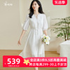 米思阳2024夏季高端重磅真丝100%桑蚕丝连衣裙，女白色刺绣裙子