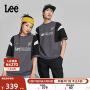 Lee24早春舒适版拼接插肩袖灰色赛车风设计男女同款短袖T恤潮