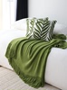 北欧田园风草绿色针织毯子床尾巾盖毯沙发装饰毯纯色民宿