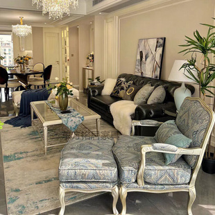 美式轻奢真皮沙发现代简约客厅三人，沙发欧式新古典(新古典)大户型沙发组合