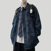 木村叔dk日系休闲衬衫，男士春秋季青少年学生，工装水洗牛仔夹克外套
