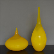黄色手工玻璃花瓶美式欧式家居装饰工艺品摆件大号花器花瓶