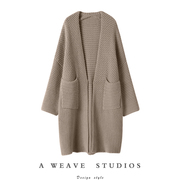 低奢优雅大气~重工立体编制纯色，羊绒针织开衫女长款宽松毛衣外套