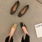 平底黑色通勤奶奶单鞋，女鞋子2023年春季法式复古方头豆豆瓢鞋