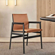 轻奢实木餐椅家用靠背餐厅洽谈酒店现代简约北欧扶手创意皮椅凳子
