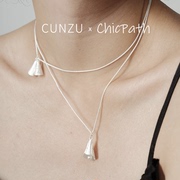 CUNZU声东集西层叠风铃纯银项链小众原创设计超长毛衣链高级感女