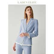 ladyselite慕裁蓝白撞色拼接假两件西装套装女2023春季通勤西服
