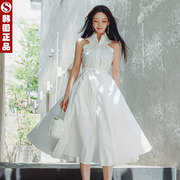 韩国设计师小礼服设计感削肩，衬衫连衣裙大摆a字裙子长款