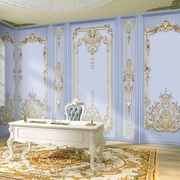 法式轻奢壁纸3D浮雕高级感公主风墙布卧室复古宫廷欧式石膏线壁纸