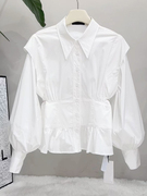 法式温柔风白色棉麻柔软休闲衬衫女设计感小尖领独特时髦衬衣