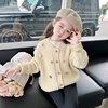 儿童韩版糖果色毛球毛衣，2024女小童上衣，针织开衫女童外套长袖春款