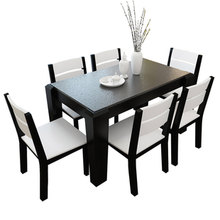 火烧石餐桌椅北欧现代简约饭桌，餐台大小户型，大理石u黑色餐桌椅组