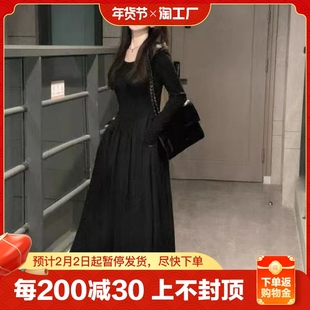 法式长袖连衣裙女2023秋季高级感气质，收腰显瘦黑色长裙赫本风裙子