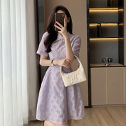 法式小香风紫色连衣裙女夏季2024收腰显瘦高级感气质短款裙子