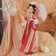 女加厚长袖古装高端襦裙连衣裙，童冬款儿童中国风雪纺红色汉服