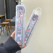 日式不锈钢餐具套装钢，筷子勺子两件套创意可爱学生，上班族便携餐盒