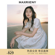 maxrieny宫廷风新中式娃娃，裙夏浮雕提花连衣裙，设计感蓬蓬裙