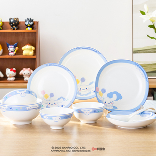 玉桂狗餐具陶瓷家用吃饭碗汤碗面碗日式可爱儿童碗大耳狗碗盘套装