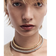 欧美大牌设计感金属弹簧圆环复古颈链 个性度假潮女时尚项链