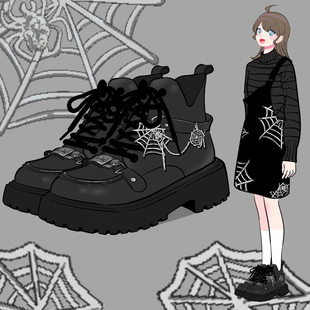 设计师原创马丁靴小众设计感女士中筒黑色，靴子朋克机车风炸街短靴