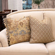 美式皮沙发抱枕靠垫，套复古进口流苏，靠枕样板房金色湖绿菱形组合